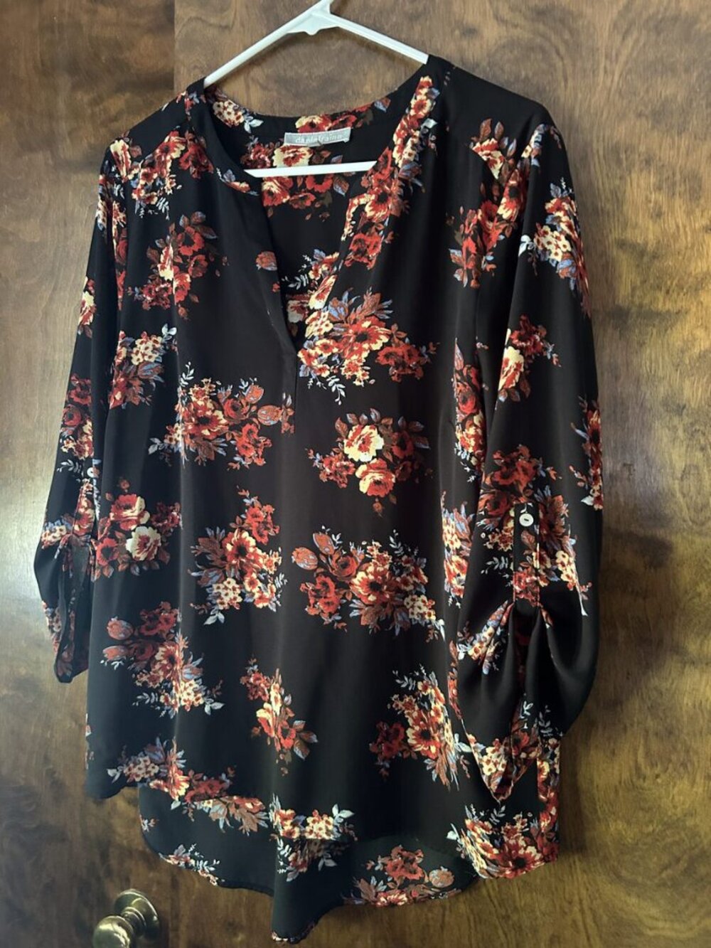Daniel Rainn Black Floral Long Sleeve Top
